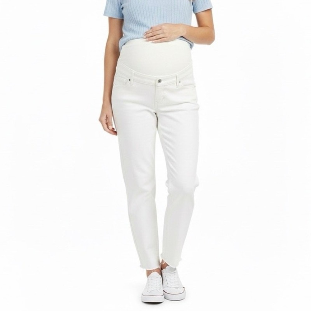 NWT Topshop Straight Leg Solid Maternity Jeans White Minimalist Raw Hem Size 26